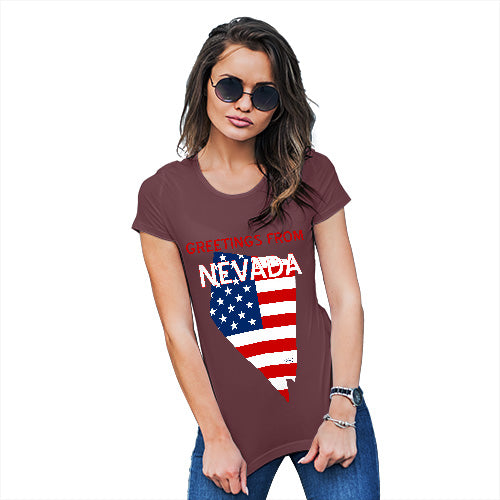 Womens Humor Novelty Graphic Funny T Shirt Greetings From Nevada USA Flag Women's T-Shirt Medium Burgundy