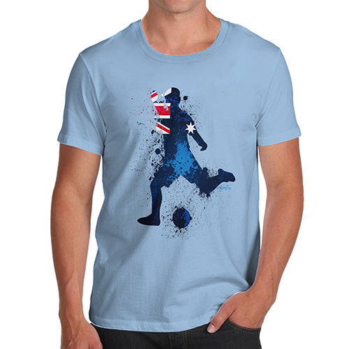 Funny Mens Tshirts Football Soccer Silhouette Australia Men's T-Shirt Large Sky Blue