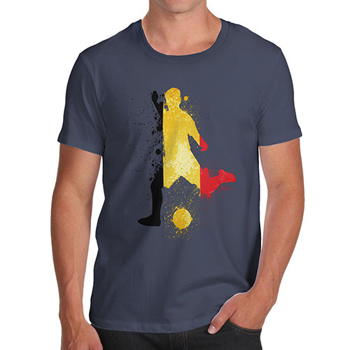 Novelty Tshirts Men Funny Football Soccer Silhouette Belgium Men's T-Shirt X-Large Navy