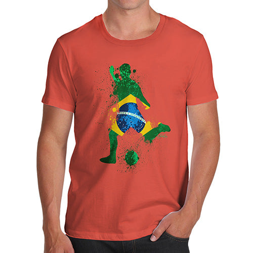 Funny T Shirts For Men Football Soccer Silhouette Brazil Men's T-Shirt Large Orange