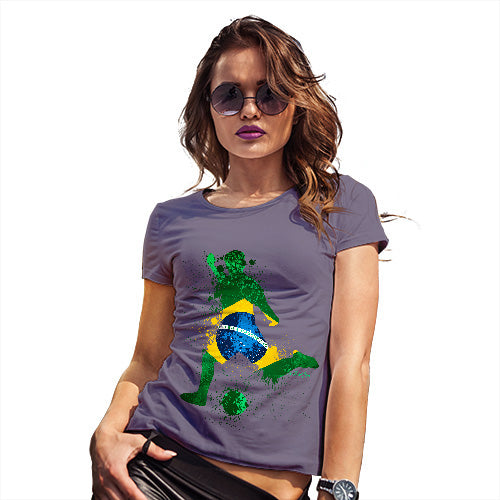 Womens Funny Tshirts Football Soccer Silhouette Brazil Women's T-Shirt Large Plum
