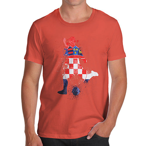 Funny T-Shirts For Guys Football Soccer Silhouette Croatia Men's T-Shirt Medium Orange
