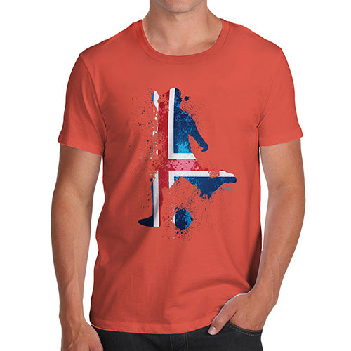 Mens Novelty T Shirt Christmas Football Soccer Silhouette Iceland Men's T-Shirt Large Orange