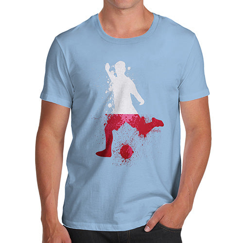 Funny Tshirts For Men Football Soccer Silhouette Poland Men's T-Shirt Large Sky Blue
