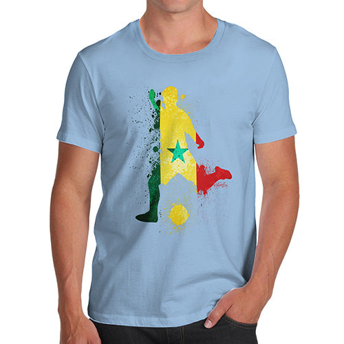 Funny Tee Shirts For Men Football Soccer Silhouette Senegal Men's T-Shirt Large Sky Blue
