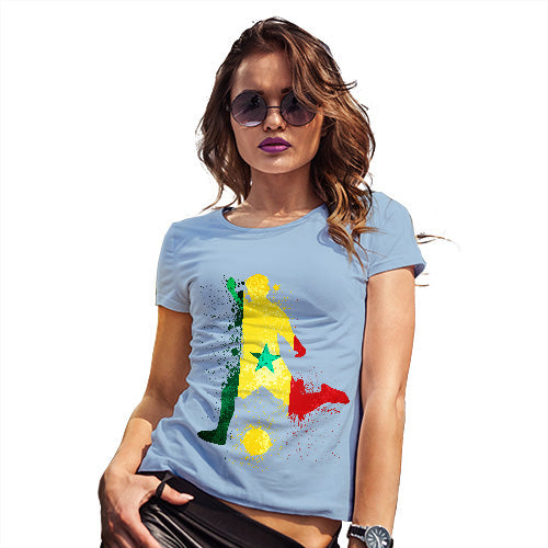 Womens Funny T Shirts Football Soccer Silhouette Senegal Women's T-Shirt X-Large Sky Blue