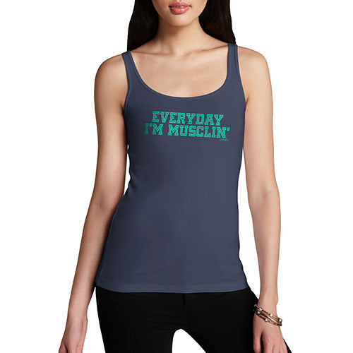 Womens Funny Tank Top Everyday I'm Musclin' Women's Tank Top X-Large Navy