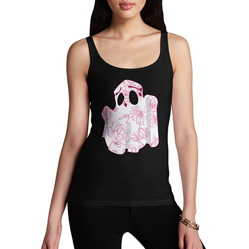 Womens Humor Novelty Graphic Funny Tank Top Floral Ghost Women's Tank Top Small Black