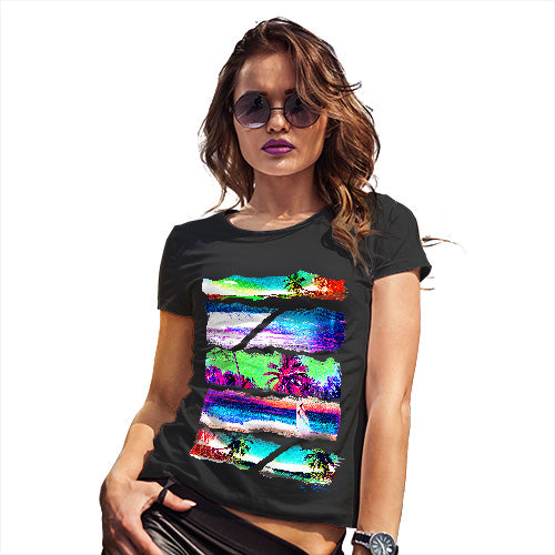 Funny Tshirts For Women Neon Beach Cutouts Women's T-Shirt Small Black