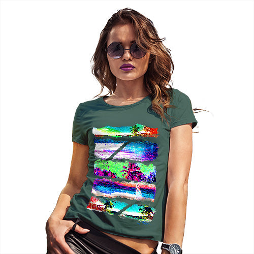 Funny T-Shirts For Women Sarcasm Neon Beach Cutouts Women's T-Shirt Medium Bottle Green