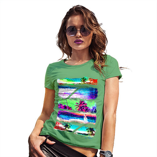 Funny Tshirts For Women Neon Beach Cutouts Women's T-Shirt Medium Green