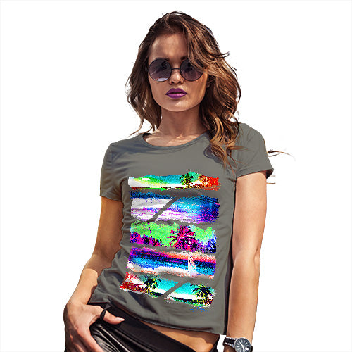 Funny Shirts For Women Neon Beach Cutouts Women's T-Shirt Small Khaki