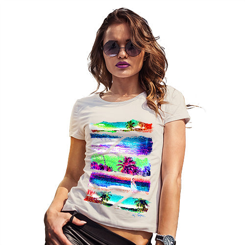 Womens Funny T Shirts Neon Beach Cutouts Women's T-Shirt Medium Natural