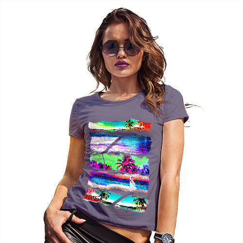 Novelty Gifts For Women Neon Beach Cutouts Women's T-Shirt X-Large Plum