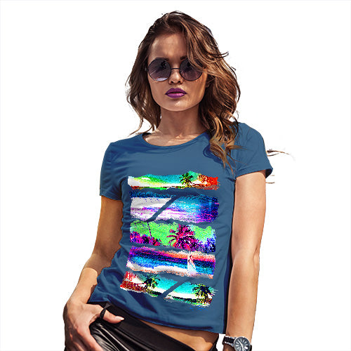 Womens Humor Novelty Graphic Funny T Shirt Neon Beach Cutouts Women's T-Shirt Medium Royal Blue