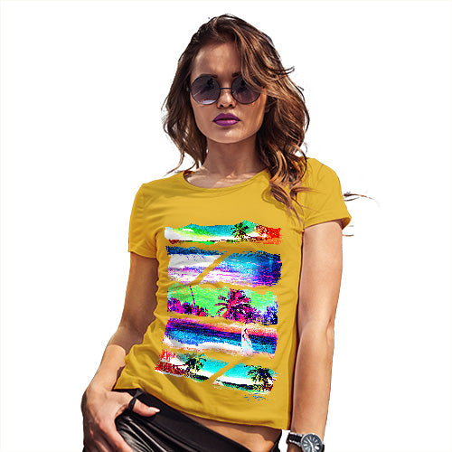 Funny Tee Shirts For Women Neon Beach Cutouts Women's T-Shirt Small Yellow
