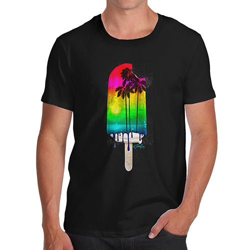 Funny Tee Shirts For Men Rainbow Palms Ice Lolly Men's T-Shirt X-Large Black