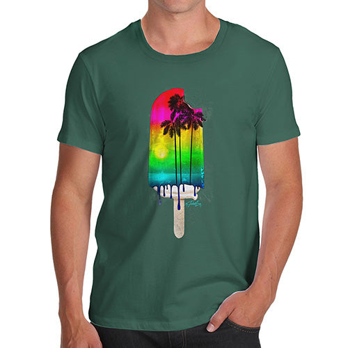 Funny T Shirts For Men Rainbow Palms Ice Lolly Men's T-Shirt Medium Bottle Green