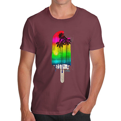Novelty T Shirts For Dad Rainbow Palms Ice Lolly Men's T-Shirt Medium Burgundy