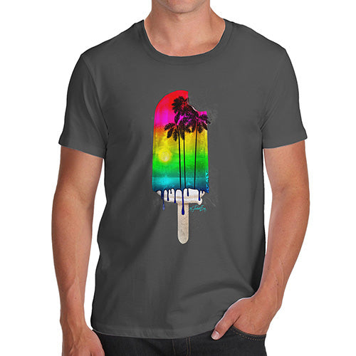 Mens Funny Sarcasm T Shirt Rainbow Palms Ice Lolly Men's T-Shirt Large Dark Grey