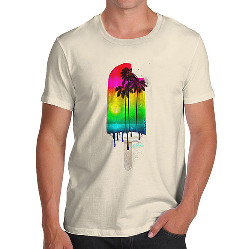 Mens Funny Sarcasm T Shirt Rainbow Palms Ice Lolly Men's T-Shirt Medium Natural