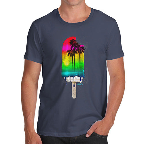 Mens Humor Novelty Graphic Sarcasm Funny T Shirt Rainbow Palms Ice Lolly Men's T-Shirt Large Navy