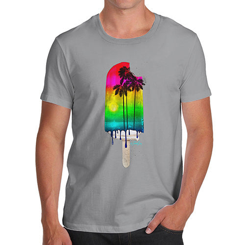 Mens Funny Sarcasm T Shirt Rainbow Palms Ice Lolly Men's T-Shirt Medium Light Grey