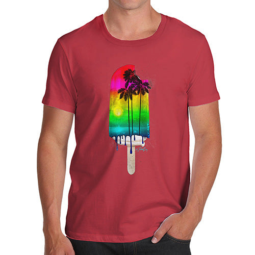 Novelty Tshirts Men Funny Rainbow Palms Ice Lolly Men's T-Shirt X-Large Red