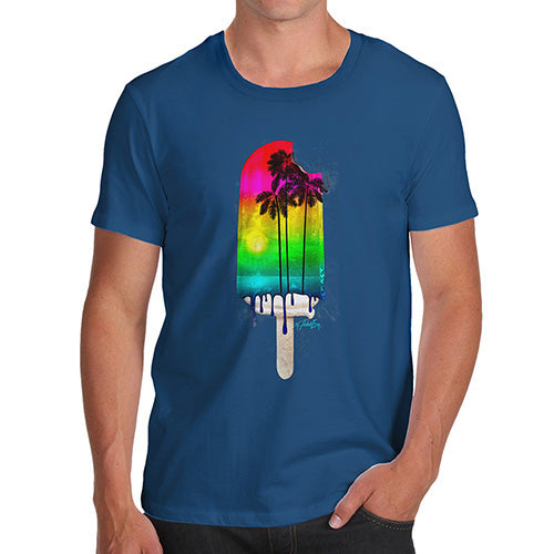 Novelty Tshirts Men Funny Rainbow Palms Ice Lolly Men's T-Shirt Large Royal Blue