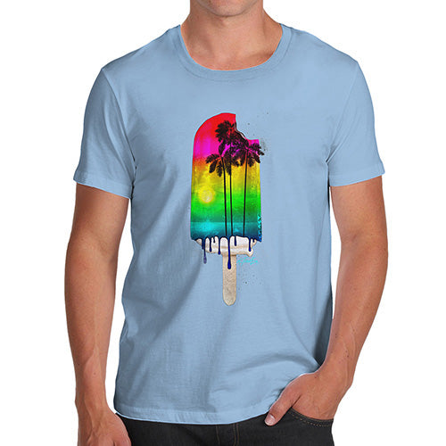 Funny Mens Tshirts Rainbow Palms Ice Lolly Men's T-Shirt Medium Sky Blue