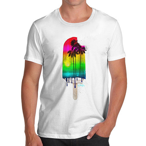 Novelty Tshirts Men Funny Rainbow Palms Ice Lolly Men's T-Shirt Large White