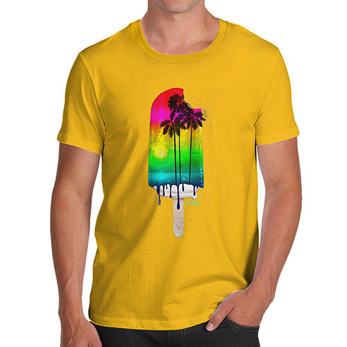 Funny T-Shirts For Men Rainbow Palms Ice Lolly Men's T-Shirt Small Yellow