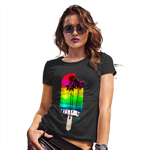 Funny Shirts For Women Rainbow Palms Ice Lolly Women's T-Shirt X-Large Black