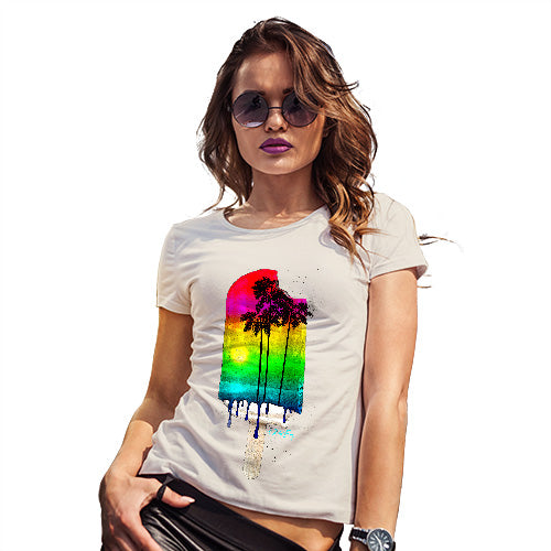 Funny T-Shirts For Women Sarcasm Rainbow Palms Ice Lolly Women's T-Shirt X-Large Natural