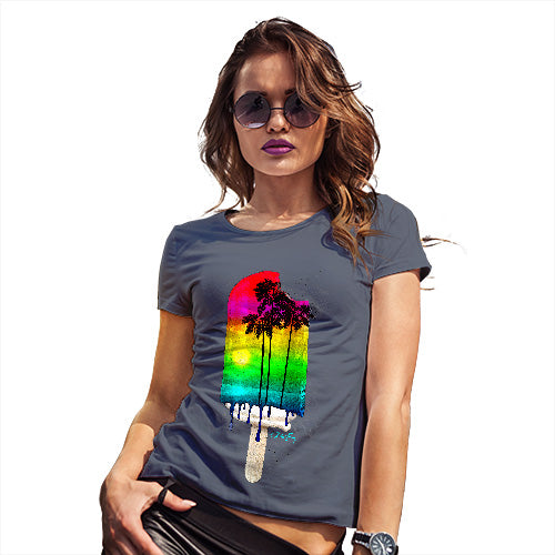 Funny Tshirts For Women Rainbow Palms Ice Lolly Women's T-Shirt Large Navy