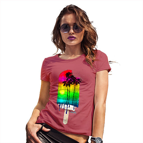 Funny T Shirts For Mum Rainbow Palms Ice Lolly Women's T-Shirt Small Red