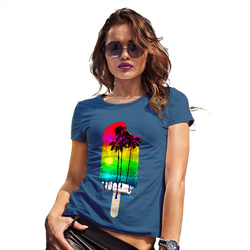 Womens T-Shirt Funny Geek Nerd Hilarious Joke Rainbow Palms Ice Lolly Women's T-Shirt Medium Royal Blue