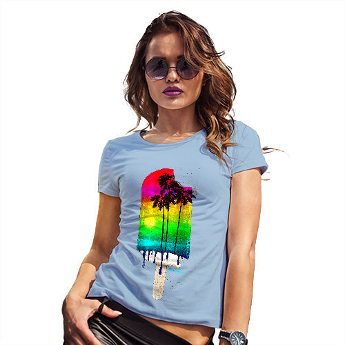 Funny Tshirts For Women Rainbow Palms Ice Lolly Women's T-Shirt Medium Sky Blue