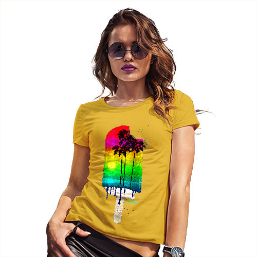 Funny T Shirts For Mom Rainbow Palms Ice Lolly Women's T-Shirt X-Large Yellow