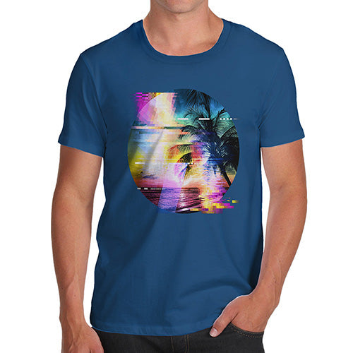 Funny T-Shirts For Men Sarcasm Palm Tree Glitch Art Men's T-Shirt Medium Royal Blue