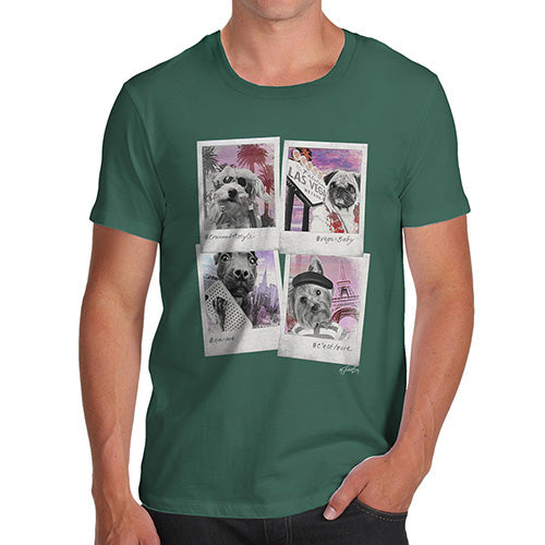 Novelty T Shirts For Dad Dogs On Holiday Men's T-Shirt Large Bottle Green