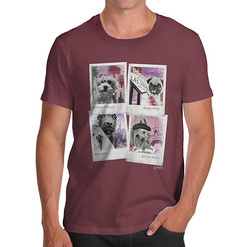 Funny Mens T Shirts Dogs On Holiday Men's T-Shirt X-Large Burgundy