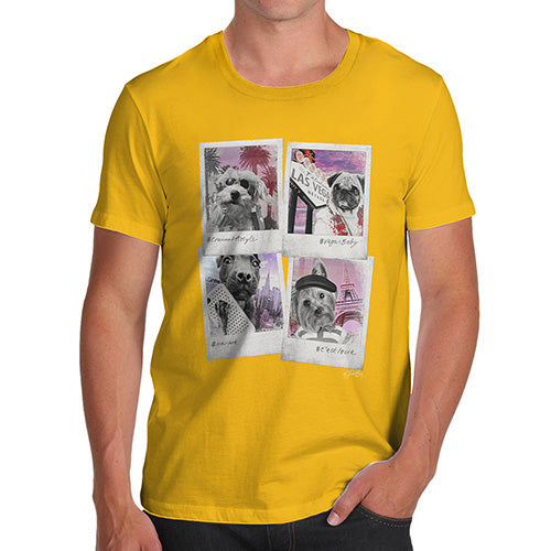 Mens Novelty T Shirt Christmas Dogs On Holiday Men's T-Shirt Medium Yellow