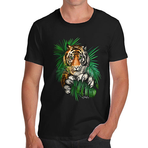 Funny Tee Shirts For Men Tiger In The Grass Men's T-Shirt Large Black