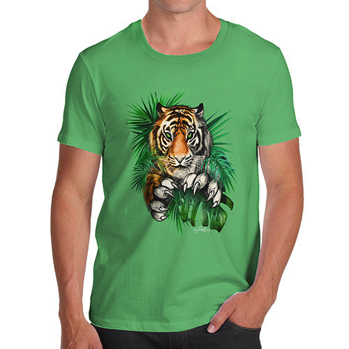 Funny T Shirts For Dad Tiger In The Grass Men's T-Shirt X-Large Green