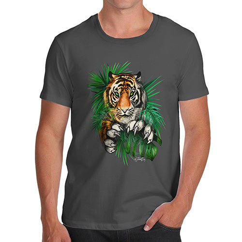 Funny Tshirts For Men Tiger In The Grass Men's T-Shirt Large Dark Grey