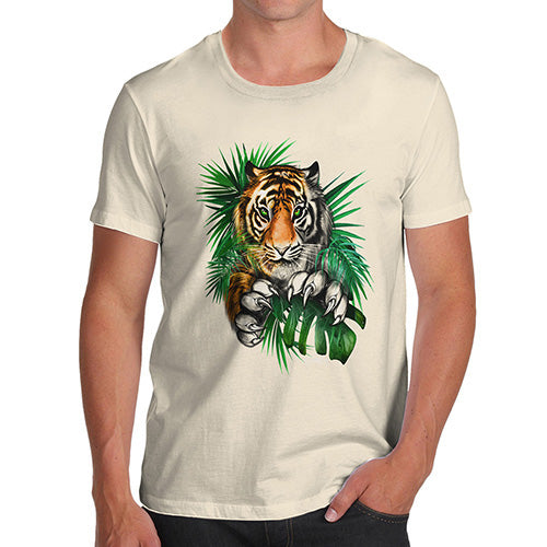 Novelty T Shirts For Dad Tiger In The Grass Men's T-Shirt Small Natural