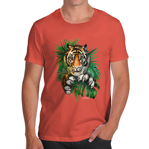 Funny Tee Shirts For Men Tiger In The Grass Men's T-Shirt Medium Orange