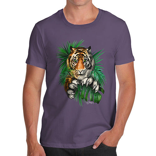 Novelty Tshirts Men Tiger In The Grass Men's T-Shirt Large Plum