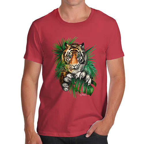 Mens T-Shirt Funny Geek Nerd Hilarious Joke Tiger In The Grass Men's T-Shirt Large Red